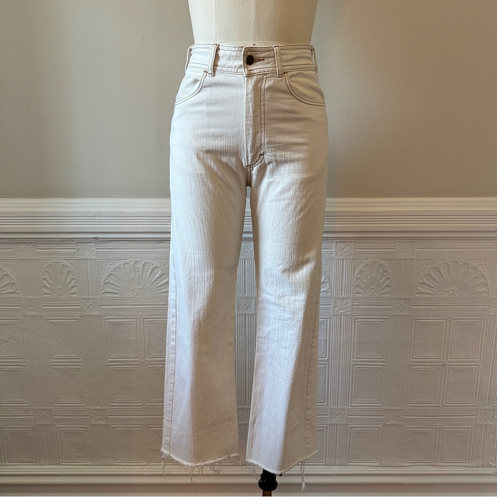 Creatures of Comfort Beige Frayed Jeans, Denim with Contrast Stitching